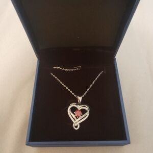 Silver and Red Heart Necklace